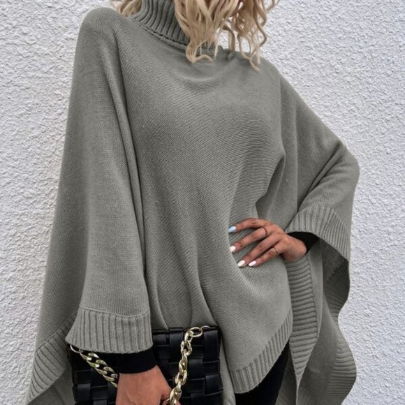 Turtleneck Batwing Sleeve Knit PonchO - Picture 7 of 7